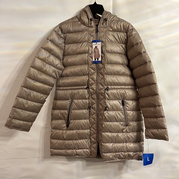 KENNETH COLE BROWN WOMENS HOODED QUILTED LINED  PUFFER JACKET SIZE LARGE *NWT* - Picture 2 of 14